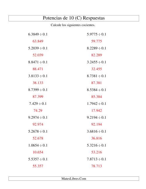 La hoja de ejercicios de Dividir Decimales por Potencias Negativas de 10 (Estándar) (C) Página 2