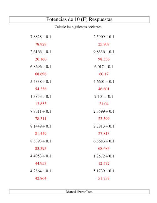 La hoja de ejercicios de Dividir Decimales por Potencias Negativas de 10 (Estándar) (F) Página 2