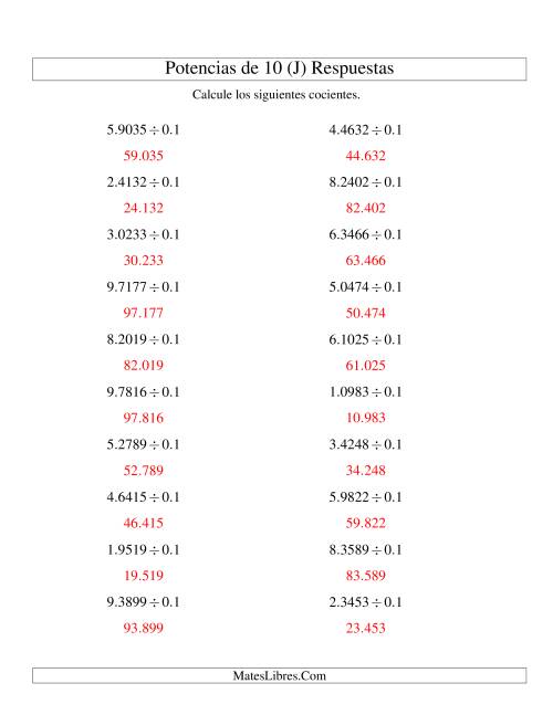 La hoja de ejercicios de Dividir Decimales por Potencias Negativas de 10 (Estándar) (J) Página 2