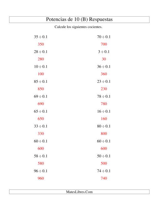 La hoja de ejercicios de Dividir Enteros por Potencias Negativas de 10 (Estándar) (B) Página 2