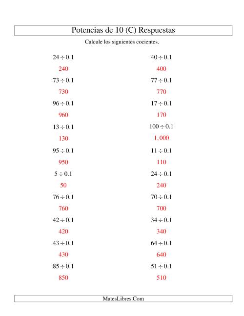 La hoja de ejercicios de Dividir Enteros por Potencias Negativas de 10 (Estándar) (C) Página 2