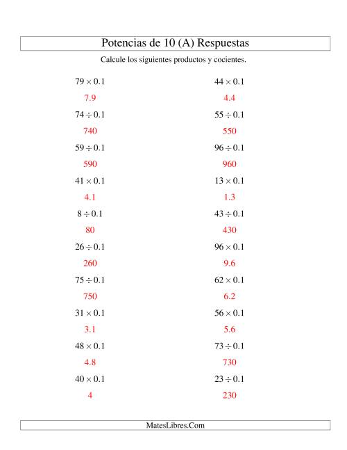 La hoja de ejercicios de Multiplicar y Dividir Enteros por Potencias Negativas de 10 (Estándar) (A) Página 2