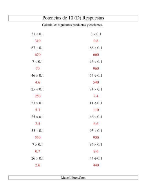 La hoja de ejercicios de Multiplicar y Dividir Enteros por Potencias Negativas de 10 (Estándar) (D) Página 2