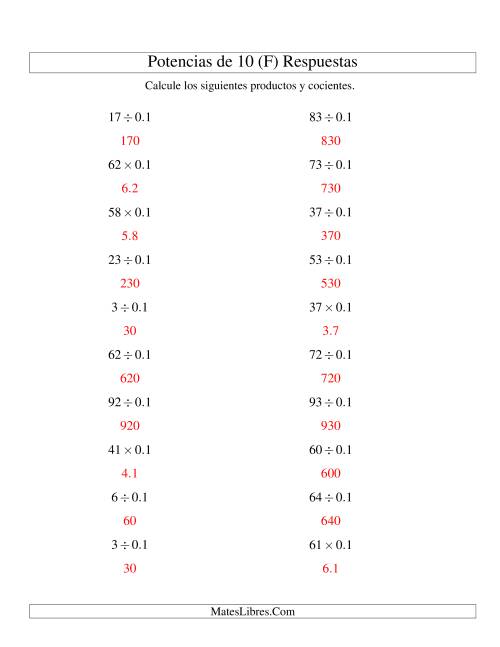 La hoja de ejercicios de Multiplicar y Dividir Enteros por Potencias Negativas de 10 (Estándar) (F) Página 2