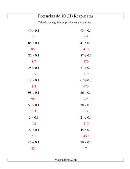 La hoja de ejercicios de Multiplicar y Dividir Enteros por Potencias Negativas de 10 (Estándar) (H) Página 2
