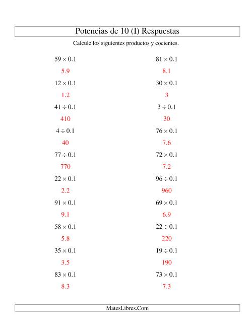 La hoja de ejercicios de Multiplicar y Dividir Enteros por Potencias Negativas de 10 (Estándar) (I) Página 2