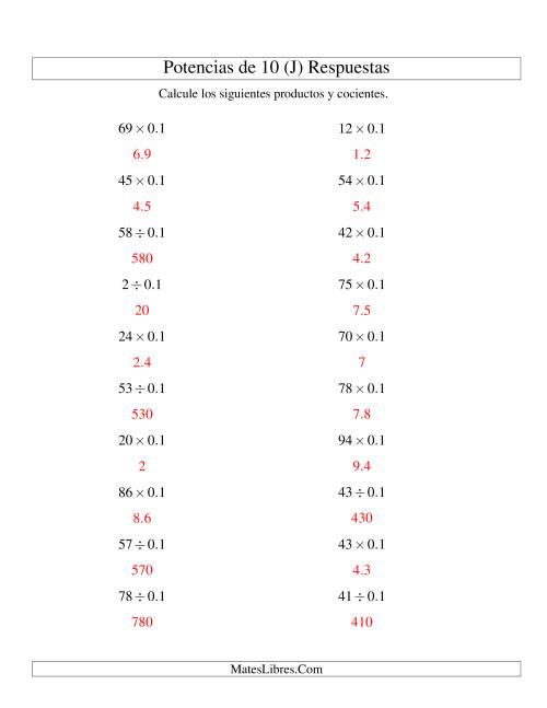 La hoja de ejercicios de Multiplicar y Dividir Enteros por Potencias Negativas de 10 (Estándar) (J) Página 2