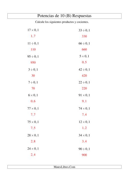 La hoja de ejercicios de Multiplicar y Dividir Enteros por Potencias Negativas de 10 (Estándar) (B) Página 2