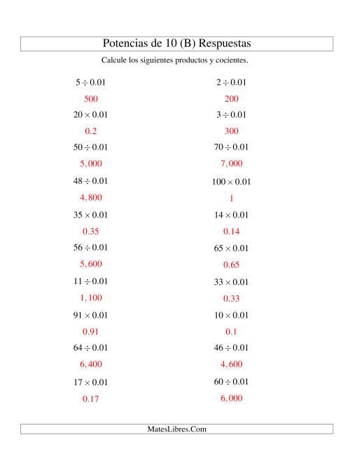La hoja de ejercicios de Multiplicar y Dividir Enteros por Potencias Negativas de 10 (Estándar) (B) Página 2