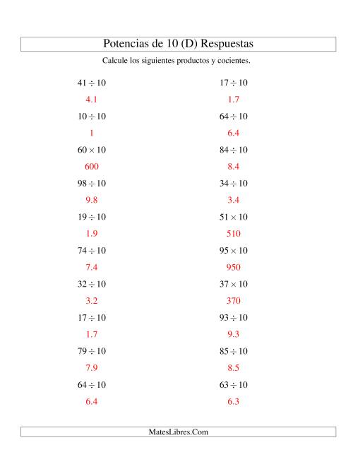 La hoja de ejercicios de Multiplicar y Dividir Enteros por Potencias Positivas de 10 (Estándar) (D) Página 2