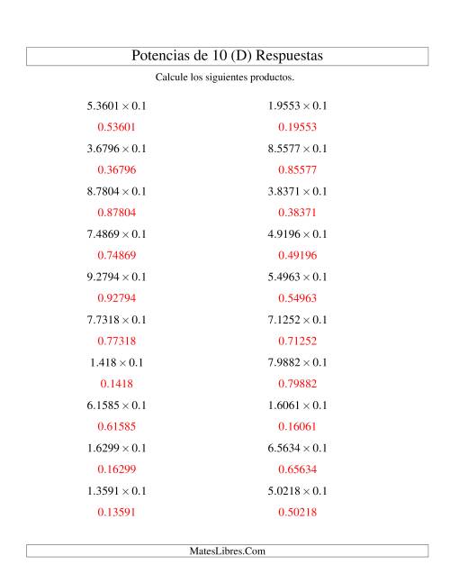 La hoja de ejercicios de Multiplicar Decimales por Potencias Negativas de 10 (Estándar) (D) Página 2