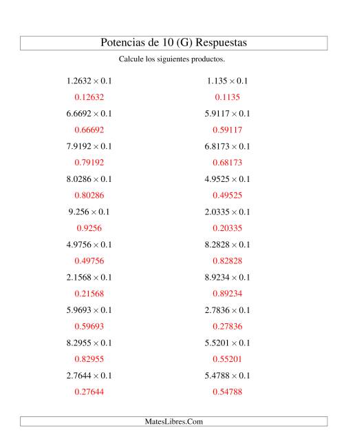 La hoja de ejercicios de Multiplicar Decimales por Potencias Negativas de 10 (Estándar) (G) Página 2