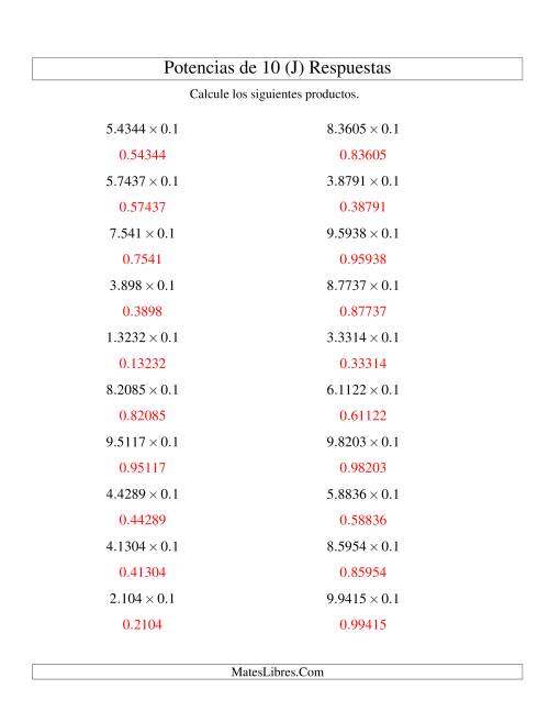 La hoja de ejercicios de Multiplicar Decimales por Potencias Negativas de 10 (Estándar) (J) Página 2