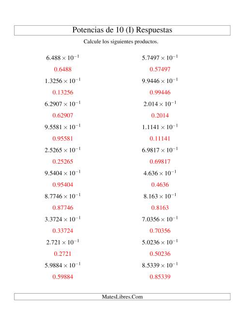 La hoja de ejercicios de Multiplicar Decimales por Potencias Negativas de 10 (Exponencial) (I) Página 2