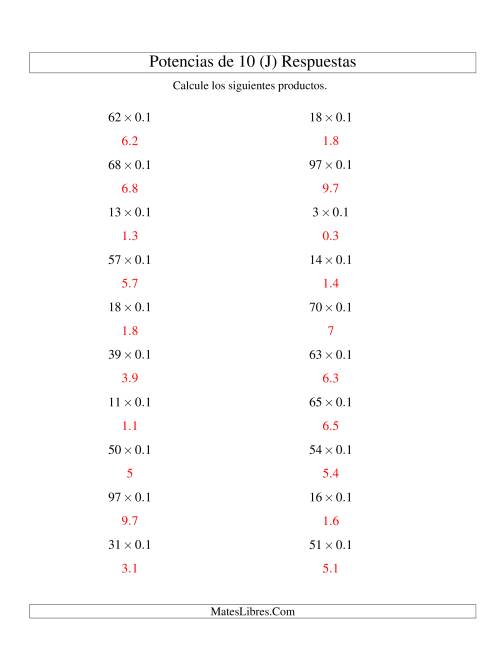 La hoja de ejercicios de Multiplicar Enteros por Potencias Negativas de 10 (Estándar) (J) Página 2