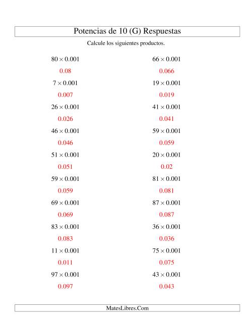 La hoja de ejercicios de Multiplicar Enteros por Potencias Negativas de 10 (Estándar) (G) Página 2
