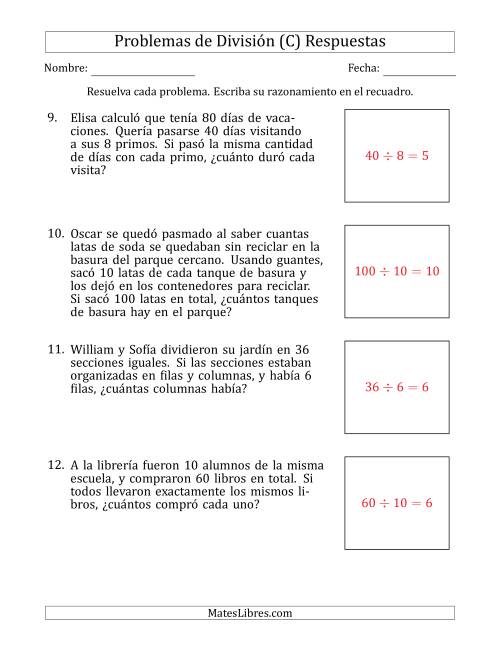 La hoja de ejercicios de Problemas de División con Números entre 5 y 12 (C) Página 2