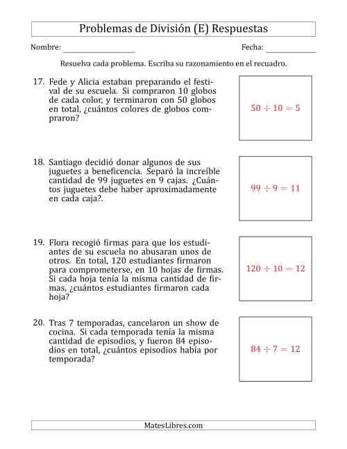 La hoja de ejercicios de Problemas de División con Números entre 5 y 12 (E) Página 2