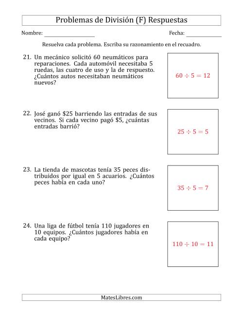 La hoja de ejercicios de Problemas de División con Números entre 5 y 12 (F) Página 2