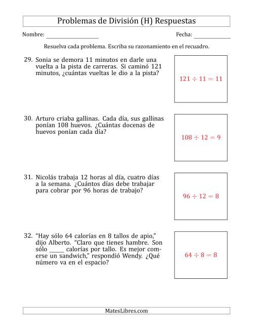 La hoja de ejercicios de Problemas de División con Números entre 5 y 12 (H) Página 2