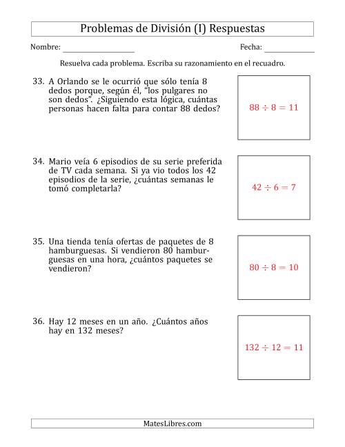 La hoja de ejercicios de Problemas de División con Números entre 5 y 12 (I) Página 2