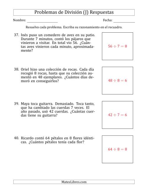 La hoja de ejercicios de Problemas de División con Números entre 5 y 12 (J) Página 2