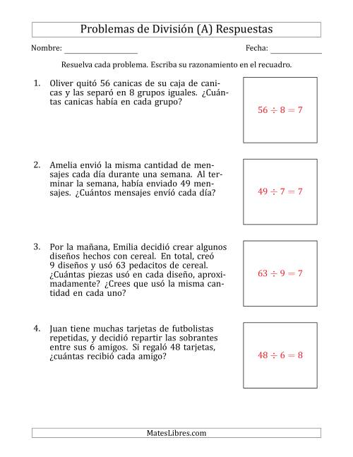 La hoja de ejercicios de Problemas de División con Números entre 5 y 12 (Todas) Página 2