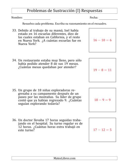 La hoja de ejercicios de Problemas de Sustracción con Números entre el 5 y el 12 (I) Página 2