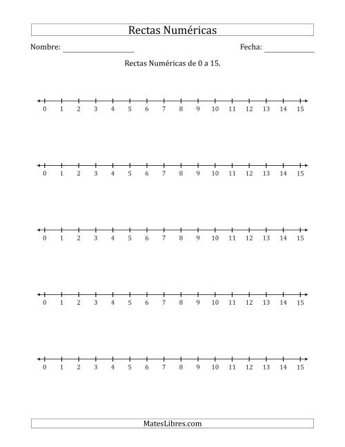 La hoja de ejercicios de Rectas Numéricas de 0 a 15 con Intervalos de a 1