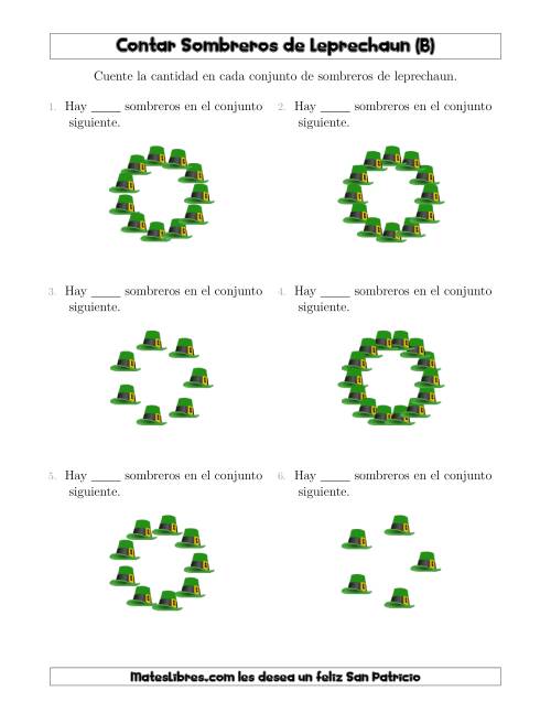 La hoja de ejercicios de Contar Sombreros de Leprechaun en Conjuntos Circulares (B)