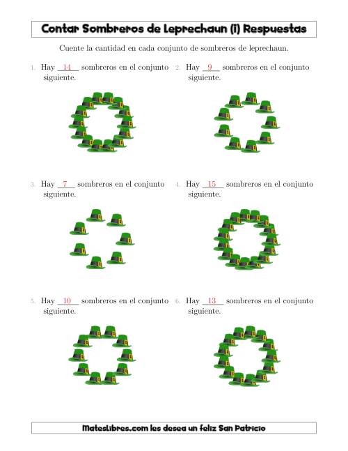 La hoja de ejercicios de Contar Sombreros de Leprechaun en Conjuntos Circulares (I) Página 2