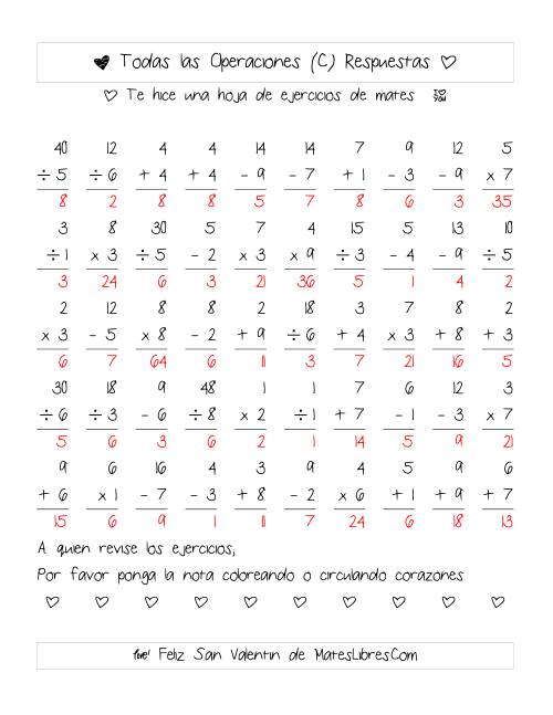 La hoja de ejercicios de Aritmética de San Valentín (Rango de 1 a 9) (C) Página 2