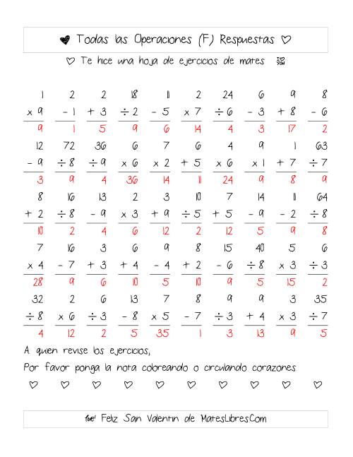 La hoja de ejercicios de Aritmética de San Valentín (Rango de 1 a 9) (F) Página 2