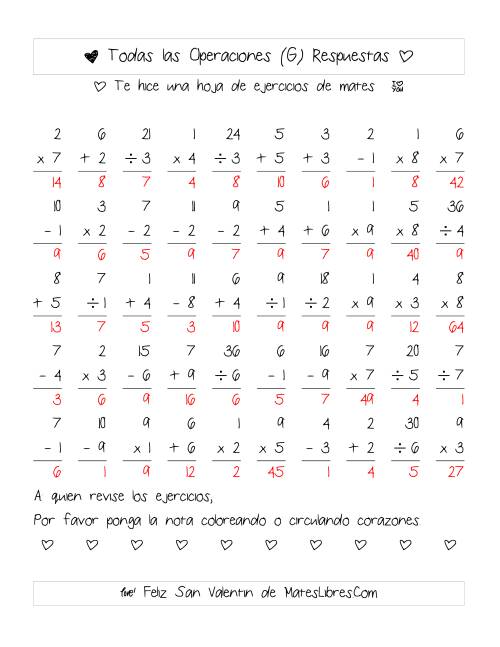 La hoja de ejercicios de Aritmética de San Valentín (Rango de 1 a 9) (G) Página 2