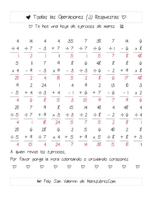 La hoja de ejercicios de Aritmética de San Valentín (Rango de 1 a 9) (J) Página 2