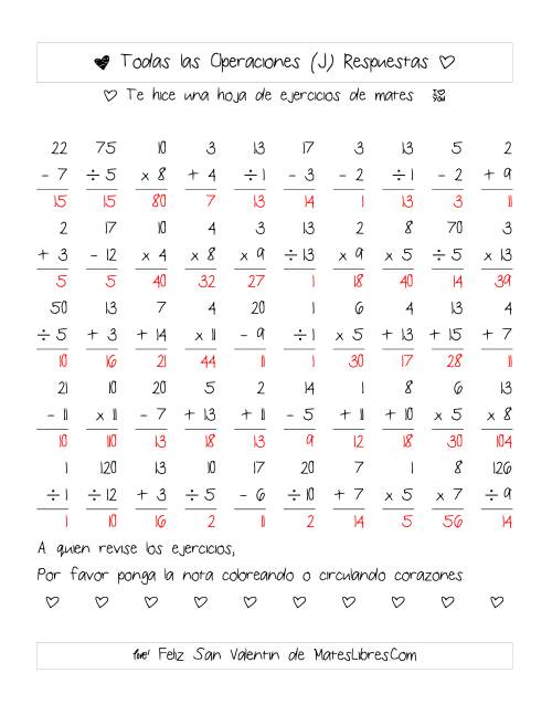 La hoja de ejercicios de Aritmética de San Valentín (Rango de 1 a 15) (J) Página 2