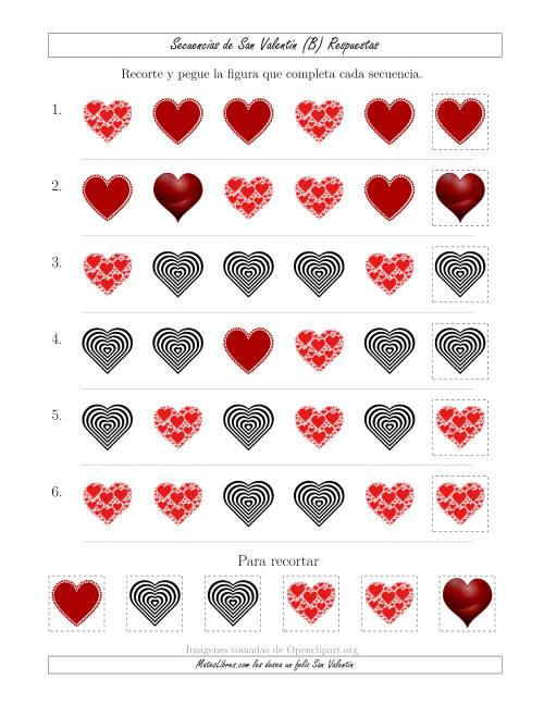 La hoja de ejercicios de Secuencias de Imágenes de San Valentín cambiando el Atributo Forma (B) Página 2
