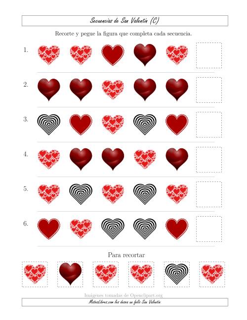 La hoja de ejercicios de Secuencias de Imágenes de San Valentín cambiando el Atributo Forma (C)
