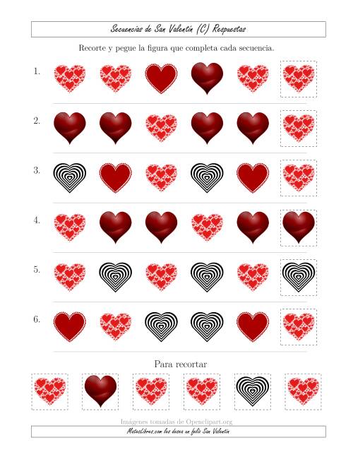 La hoja de ejercicios de Secuencias de Imágenes de San Valentín cambiando el Atributo Forma (C) Página 2