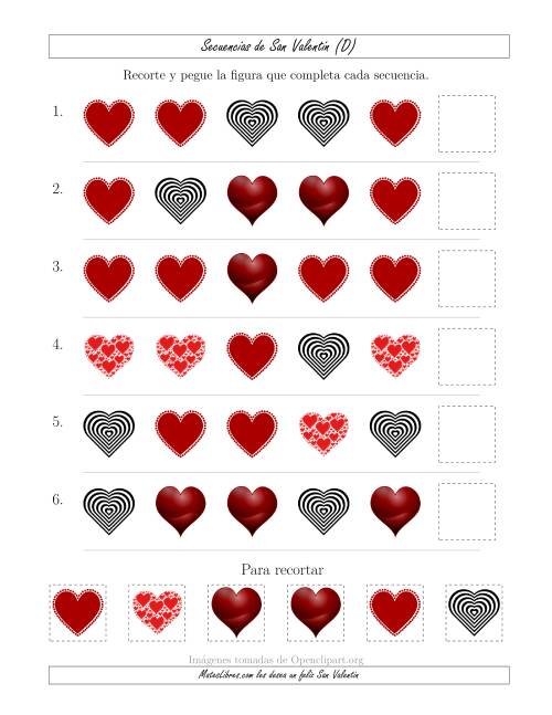 La hoja de ejercicios de Secuencias de Imágenes de San Valentín cambiando el Atributo Forma (D)