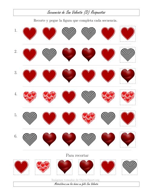 La hoja de ejercicios de Secuencias de Imágenes de San Valentín cambiando el Atributo Forma (D) Página 2