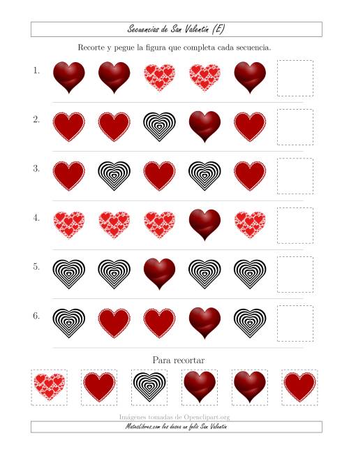 La hoja de ejercicios de Secuencias de Imágenes de San Valentín cambiando el Atributo Forma (E)