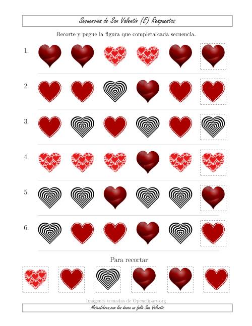 La hoja de ejercicios de Secuencias de Imágenes de San Valentín cambiando el Atributo Forma (E) Página 2