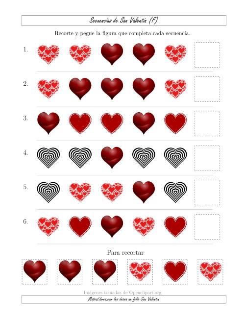 La hoja de ejercicios de Secuencias de Imágenes de San Valentín cambiando el Atributo Forma (F)