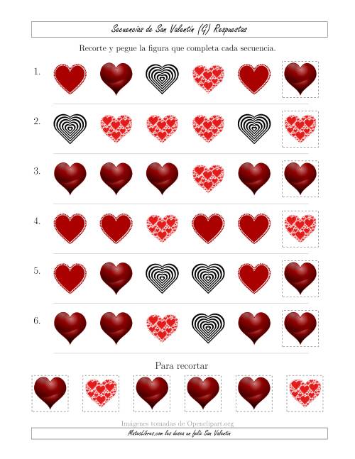 La hoja de ejercicios de Secuencias de Imágenes de San Valentín cambiando el Atributo Forma (G) Página 2