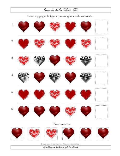 La hoja de ejercicios de Secuencias de Imágenes de San Valentín cambiando el Atributo Forma (H)