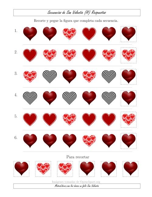 La hoja de ejercicios de Secuencias de Imágenes de San Valentín cambiando el Atributo Forma (H) Página 2