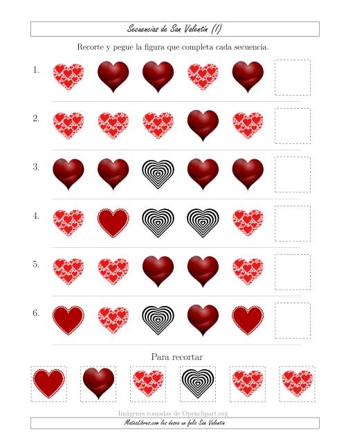 La hoja de ejercicios de Secuencias de Imágenes de San Valentín cambiando el Atributo Forma (I)