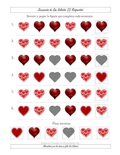 La hoja de ejercicios de Secuencias de Imágenes de San Valentín cambiando el Atributo Forma (I) Página 2