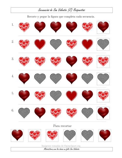 La hoja de ejercicios de Secuencias de Imágenes de San Valentín cambiando el Atributo Forma (J) Página 2
